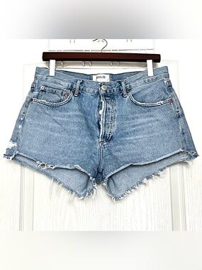AGOLDE Parker High Rise Cut Off Denim Shorts Riptide Cotton Size 28 Festival